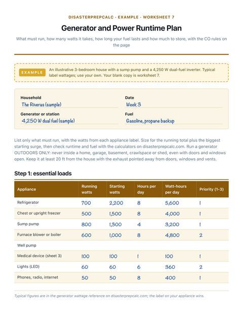 Filled-in generator and power runtime plan